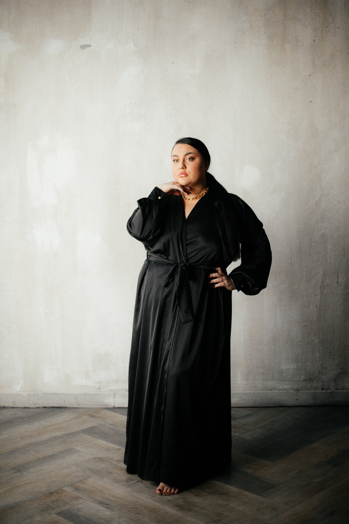 Silk Long Robe with Cuffs by Angie's Showroom