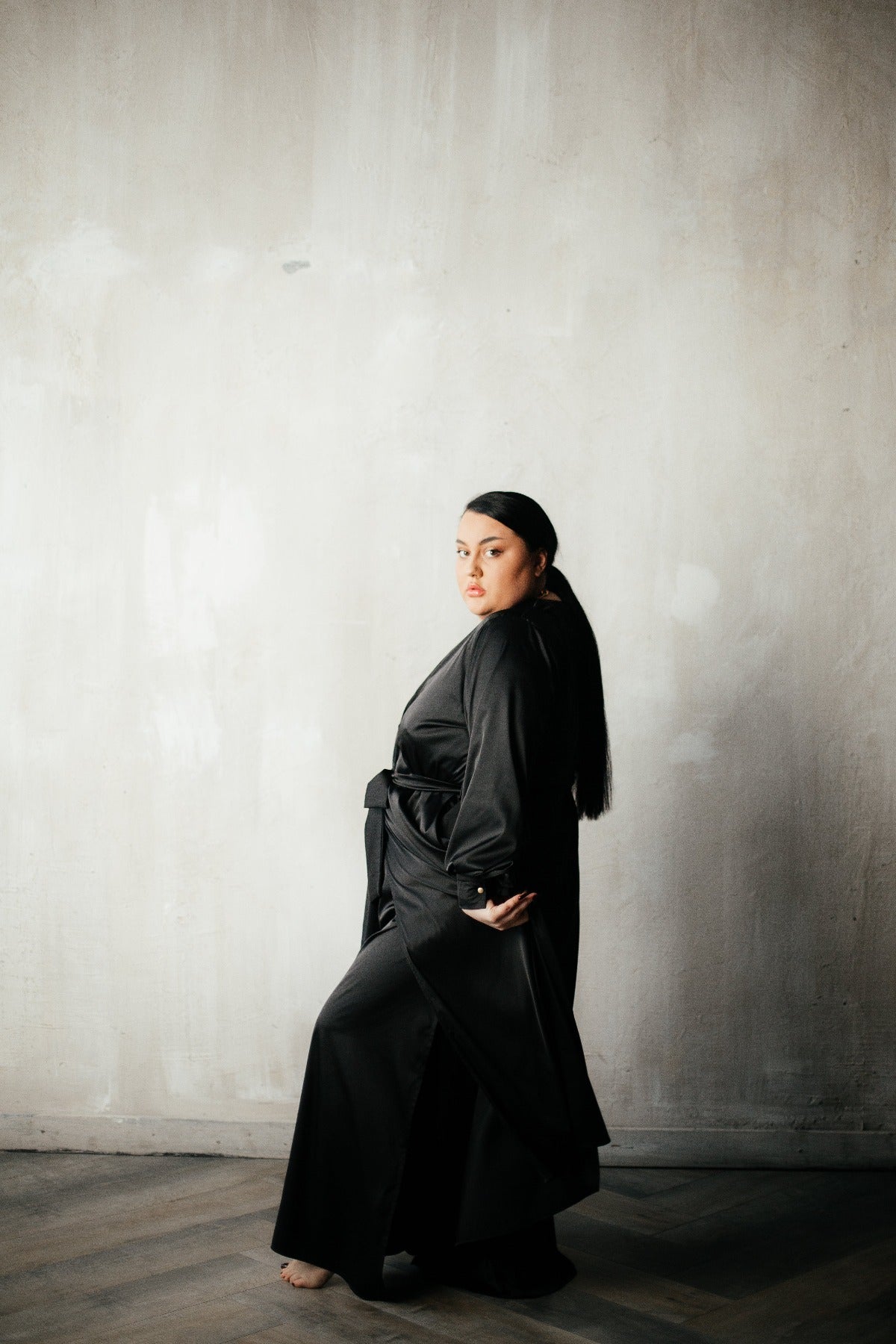 Silk Long Robe with Cuffs by Angie's Showroom