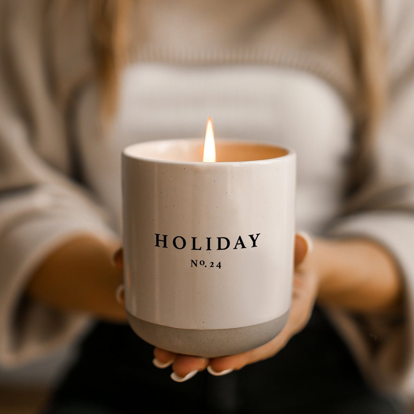 Holiday Soy Candle - Cream Stoneware Jar - 12 oz by Sweet Water Decor