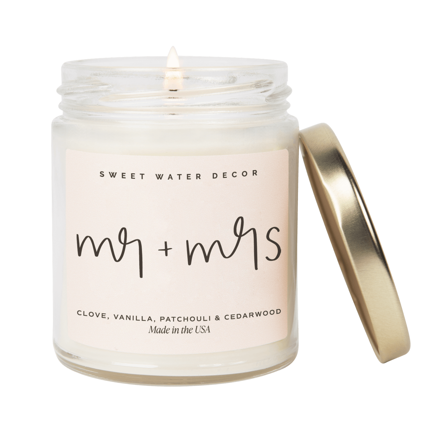 Mr. & Mrs. Quote Candle - Clear Jar - 9 oz (Palo Santo Patchouli) by Sweet Water Decor