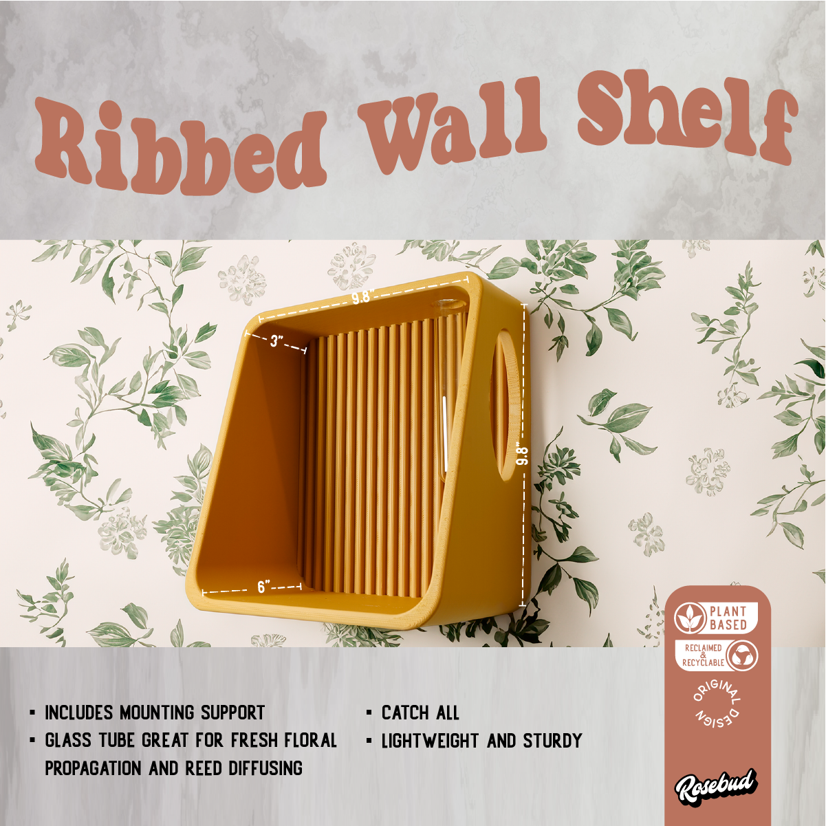 Modern Floating Wall Shelf, Unique Retro Home Decor, 3D Printed Propagation or Reed Diffuser Shelf, Wall Shelf Catchall, Entryway Decor by Rosebud HomeGoods