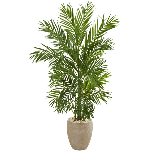 4.5’ Areca Palm Artificial Tree in Sand Colored Planter by Nearly Natural