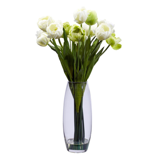 Tulip with Vase Silk Flower Arrangement by Nearly Natural