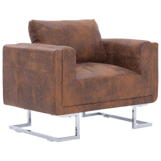 Cube Armchair Brown Faux Suede Leather by Blak Hom