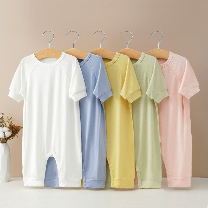 Baby Solid Color Medium Sleeve Summer Crotch Jumpsuit Pajamas by MyKids-USA™