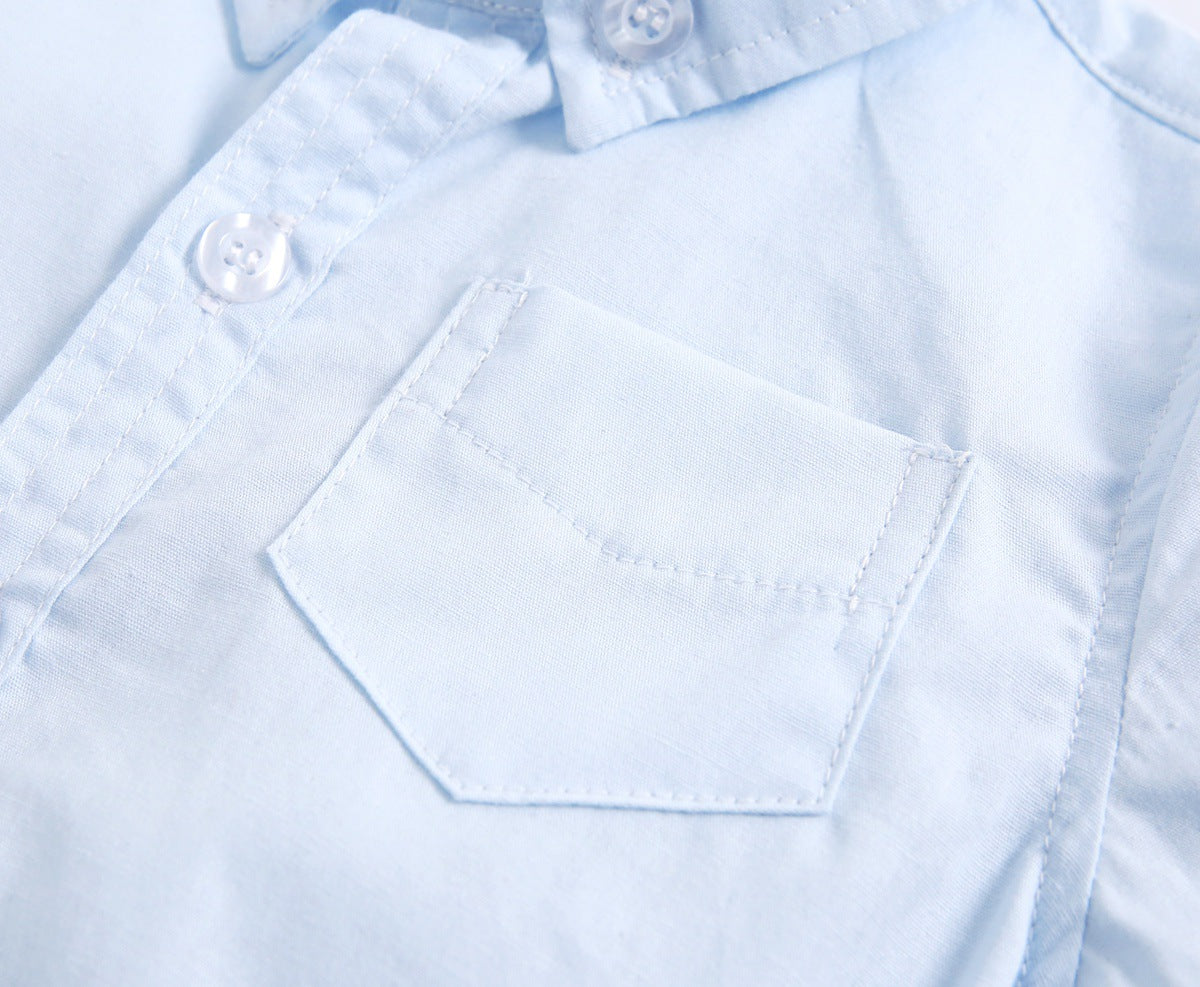 Baby Boy Solid Color Buttoned Shirt With Pockets Short Sleeve Onesies Online In Summer by MyKids-USA™