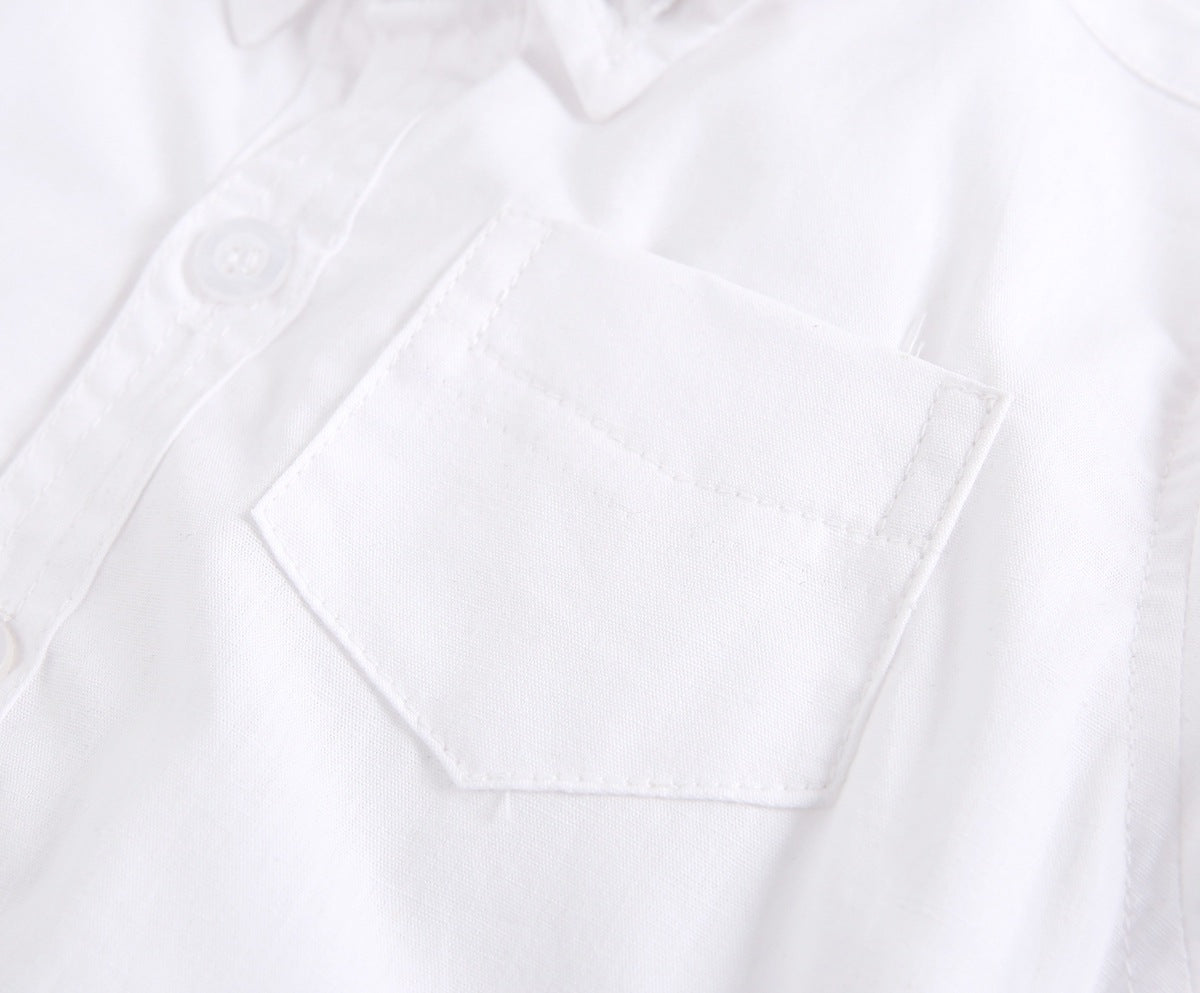 Baby Boy Solid Color Buttoned Shirt With Pockets Short Sleeve Onesies Online In Summer by MyKids-USA™