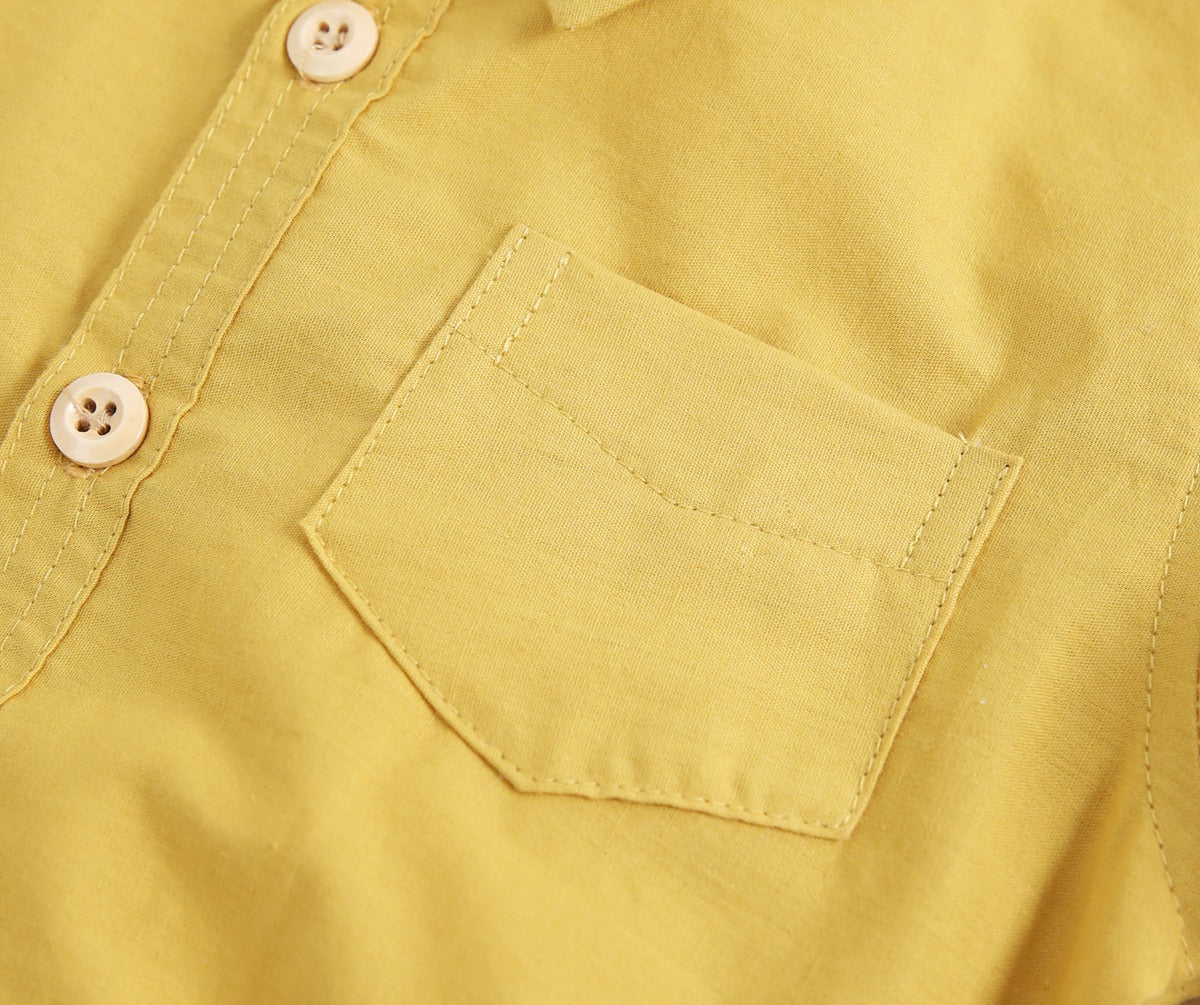 Baby Boy Solid Color Buttoned Shirt With Pockets Short Sleeve Onesies Online In Summer by MyKids-USA™