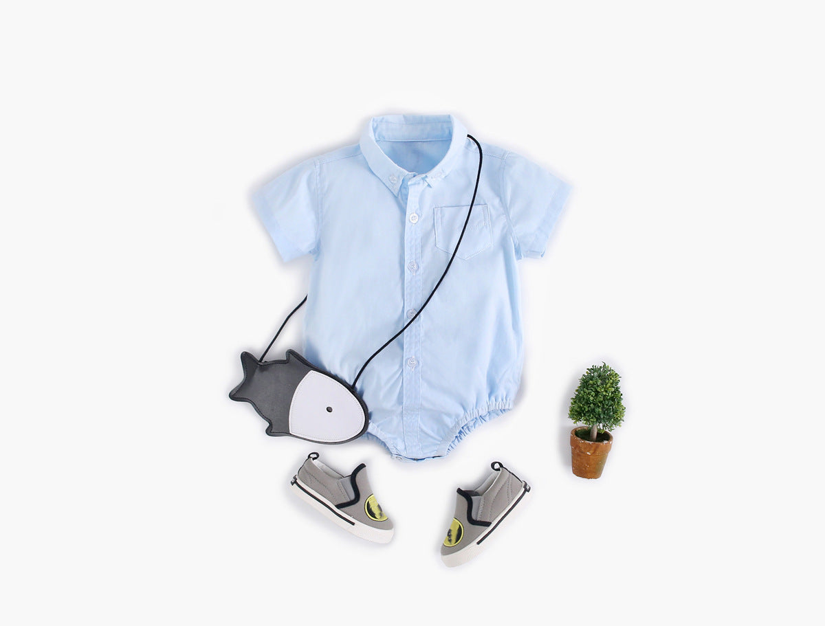 Baby Boy Solid Color Buttoned Shirt With Pockets Short Sleeve Onesies Online In Summer by MyKids-USA™
