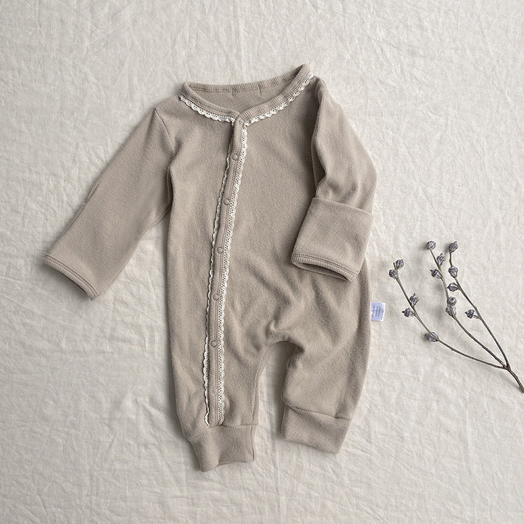 Baby Flower Pattern & Solid Color Lace Design Button Front Jumpsuit by MyKids-USA™