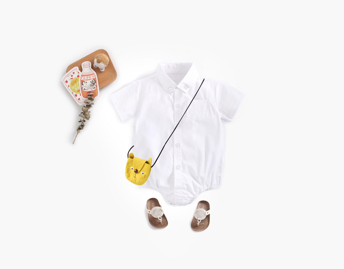 Baby Boy Solid Color Buttoned Shirt With Pockets Short Sleeve Onesies Online In Summer by MyKids-USA™