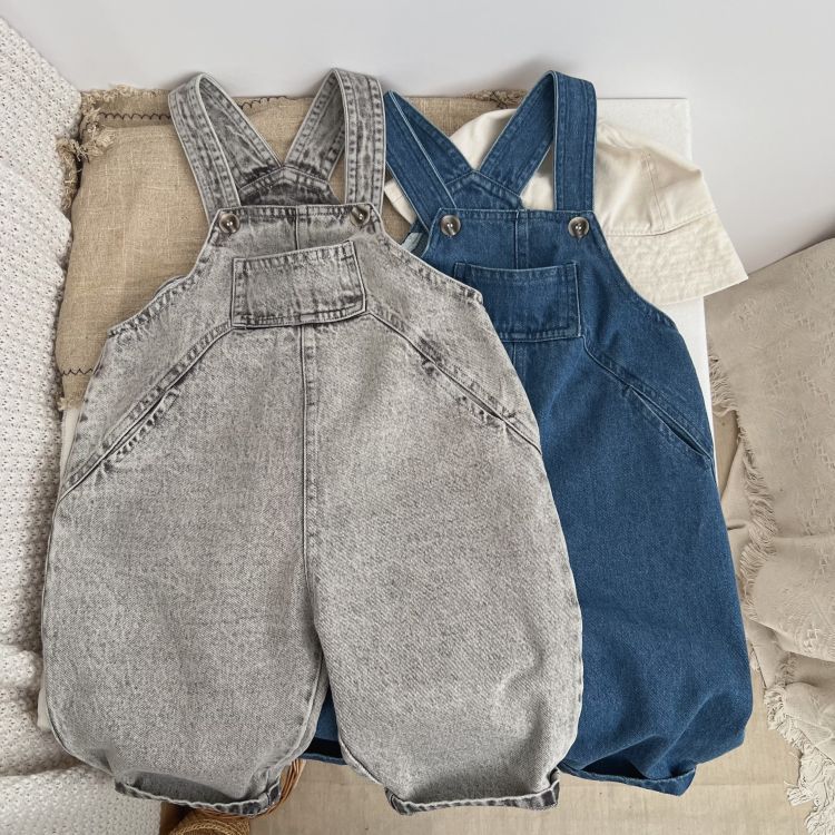 Baby Unisex Washed Denim Fabric Loose Overall by MyKids-USA™