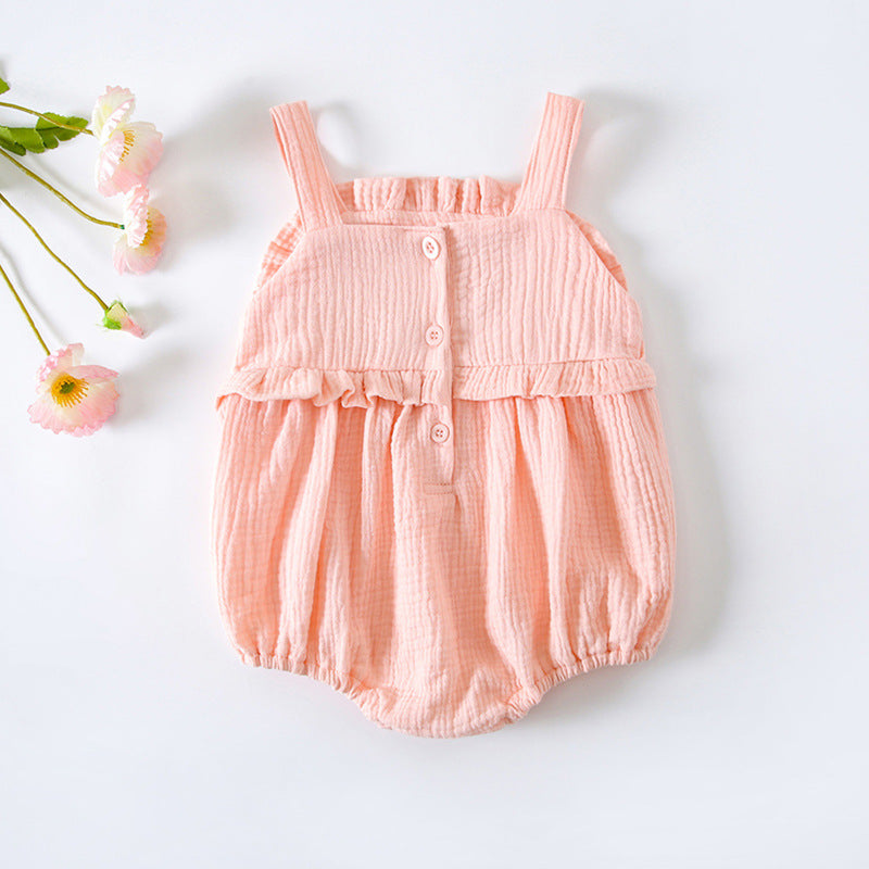 Baby Girl Floral Embroidered Pattern Lace Design Solid Color Sleeveless Onesies In Summer by MyKids-USA™