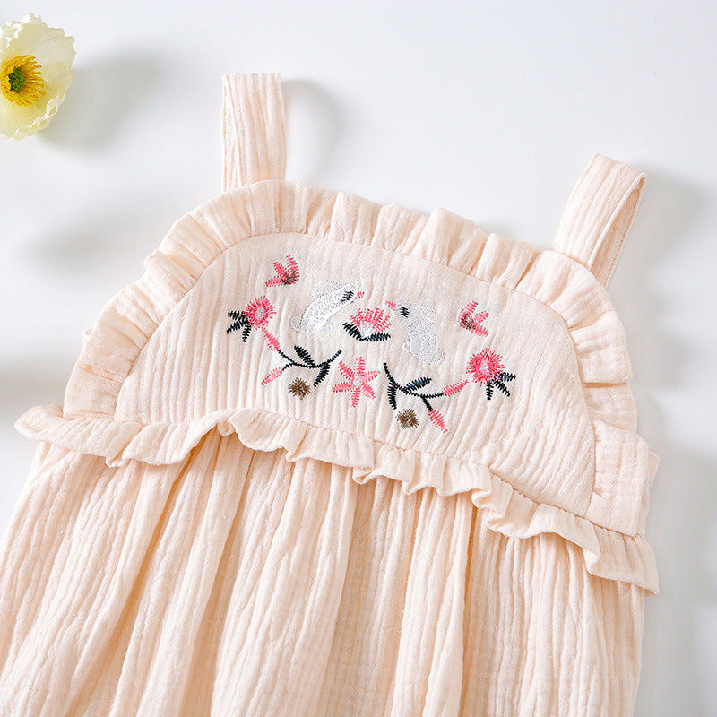 Baby Girl Floral Embroidered Pattern Lace Design Solid Color Sleeveless Onesies In Summer by MyKids-USA™