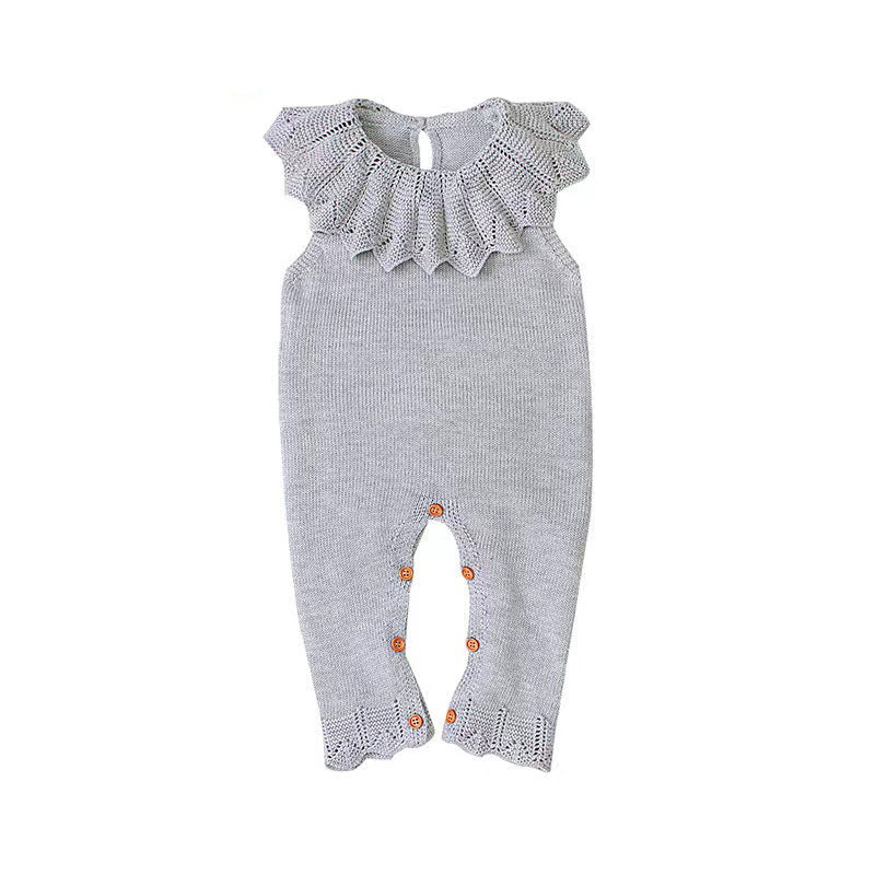 Baby Girl 1pcs Ruffle Neck Solid Color Sleeveless Crotch Design Knitted Rompers by MyKids-USA™