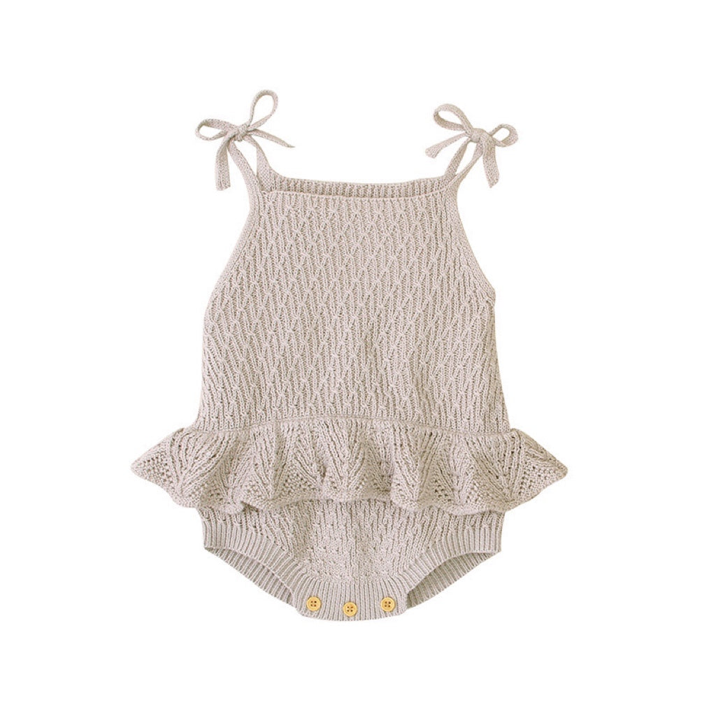 Baby Girl 1pcs Solid Color Ruffle Hem Belted Sling Design Ribbed Onesies by MyKids-USA™