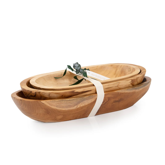 Teak Wood Oval Bowls Set of 3 by Andaluca Home
