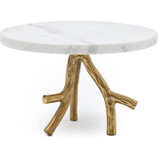 Marble Footed Pedestal Cake Stand with an Accented Gold Design by Gute by Gute Decor