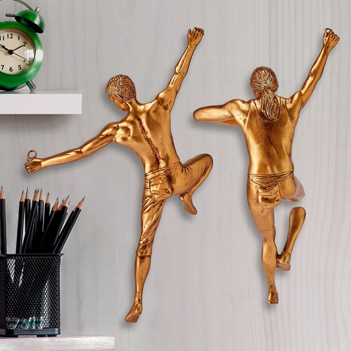 Tall Rock Climbing Wall Sculpture Figures, Wall Art Decor Sculpture by Gute (Set of 2) 11.5" - Man & Woman - Marathon Rappelling Perfect Bedroom Home Office Company Décor Gift, Sports & Outdoors by Gute Decor