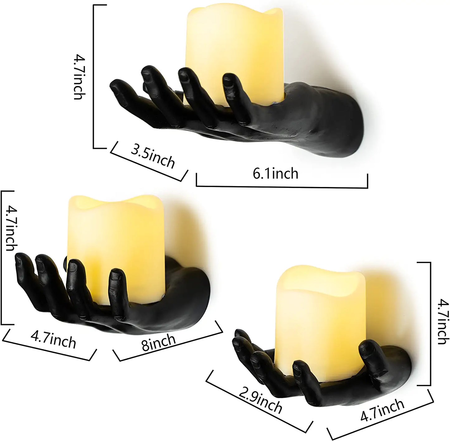 Spooky Hands Wall LED Candle Lights Decor 3 Set | Reaching Flickering Halloween Gothic Hand Home Decor Candles Included | Horror Hand Holder Hanger Art Hanging Design for Haunted House Bedroom by Gute Decor