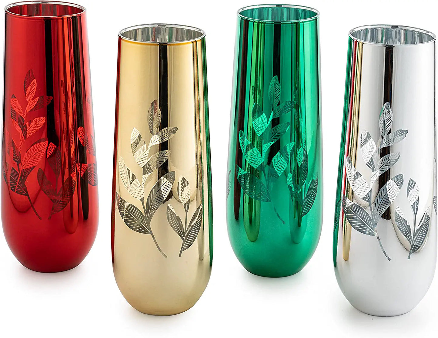 Etched Multicolor Christmas Champagne Flutes (Set of 4) - by The Wine Savant