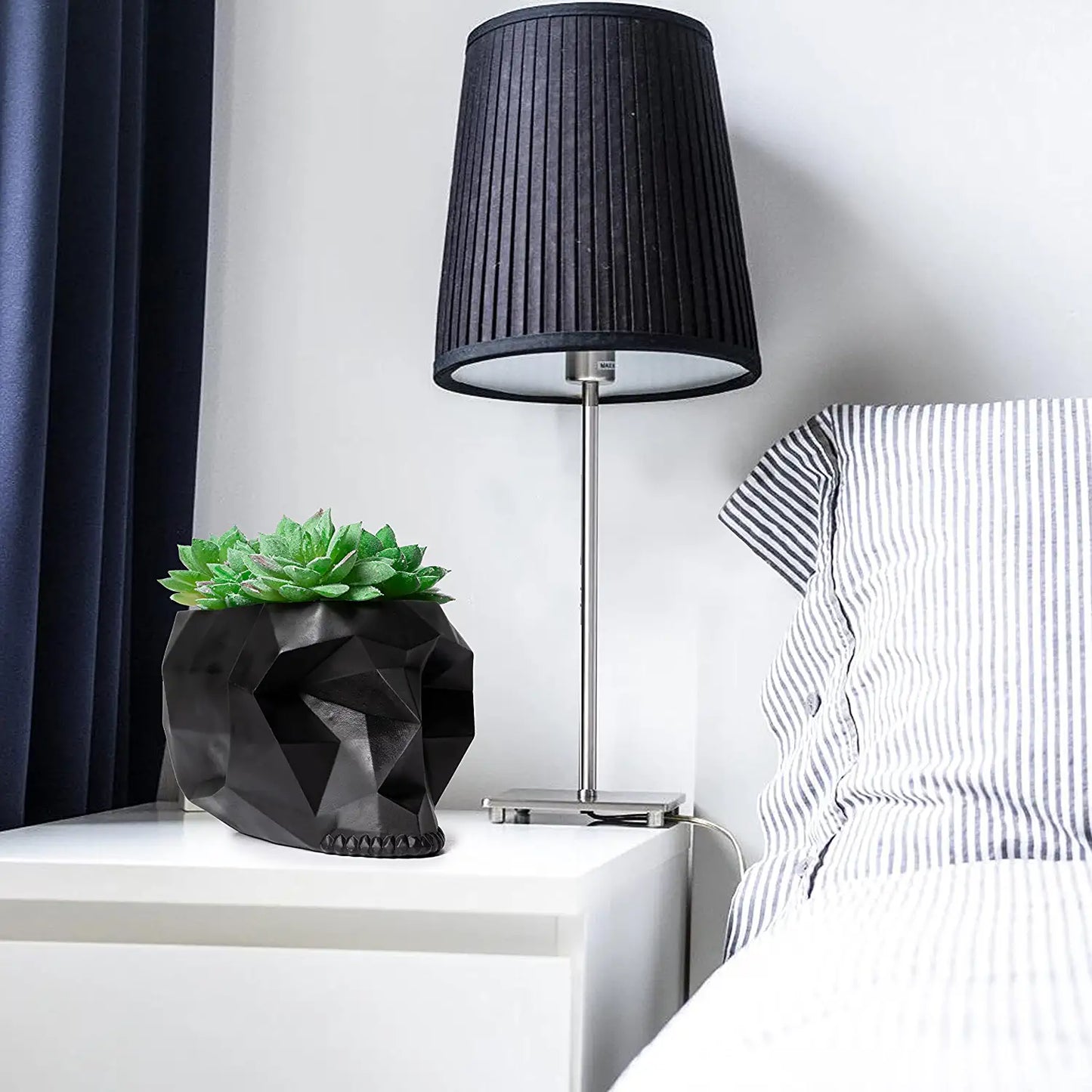 Skeleton Halloween Geometrical Skull Plant Planter Pot 6" Deep Polyresin Skulls Pot for Succulents, Indoor Plants & Flowers - Serving Bowl, Goth Spooky Décor Black by Gute Decor