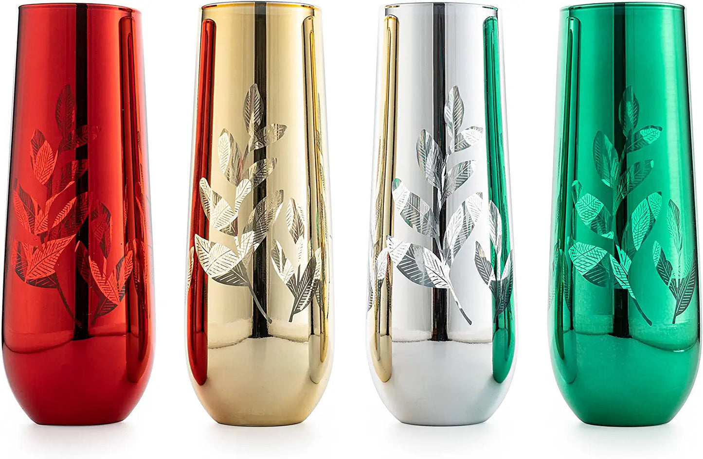 Etched Multicolor Christmas Champagne Flutes (Set of 4) - by The Wine Savant