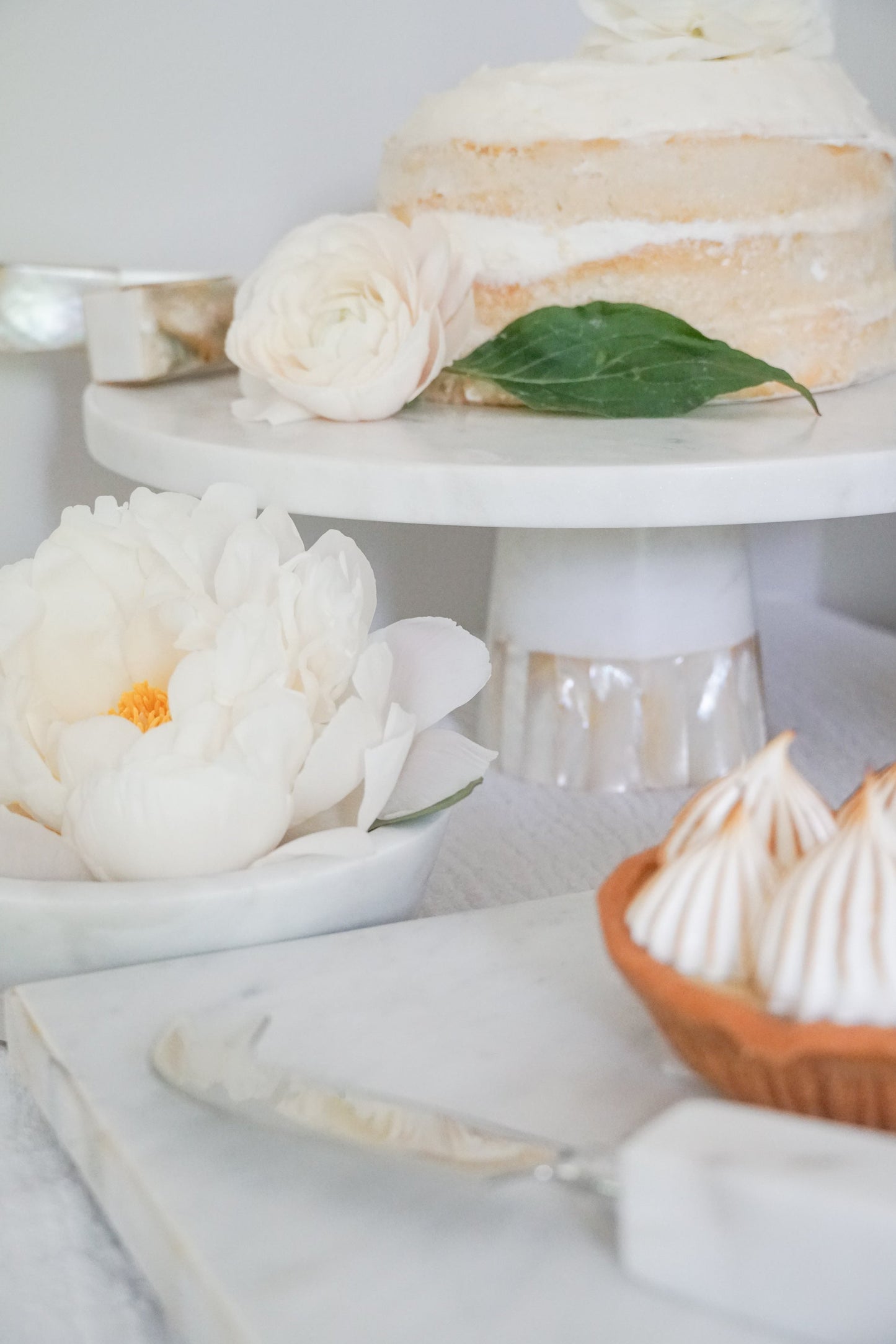 White Marble Cake Stand with Mother of Pearl Inlay by Anaya
