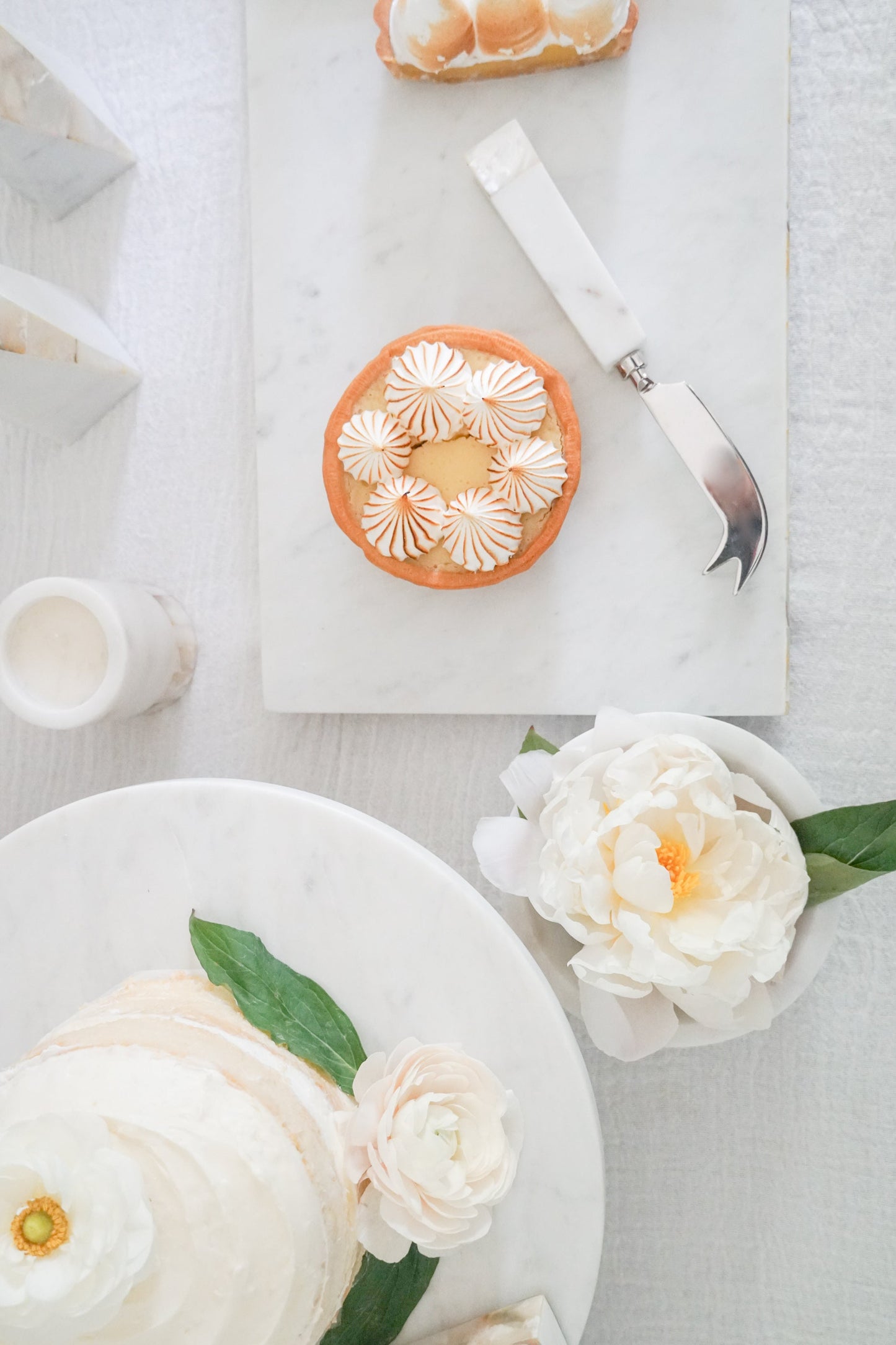 White Marble Cake Stand with Mother of Pearl Inlay by Anaya