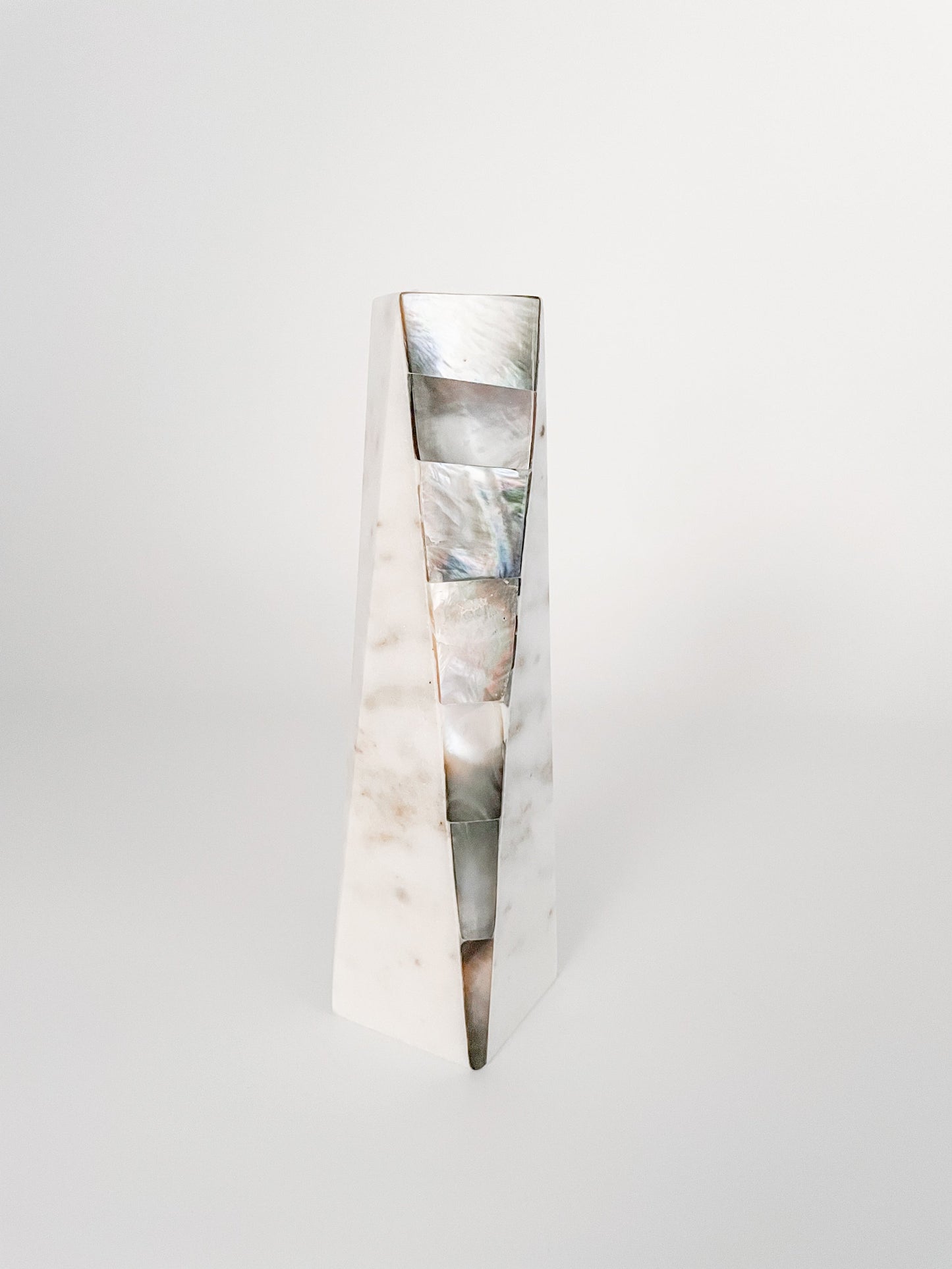 White Marble Grey Mother of Pearl Candle Holders by Anaya