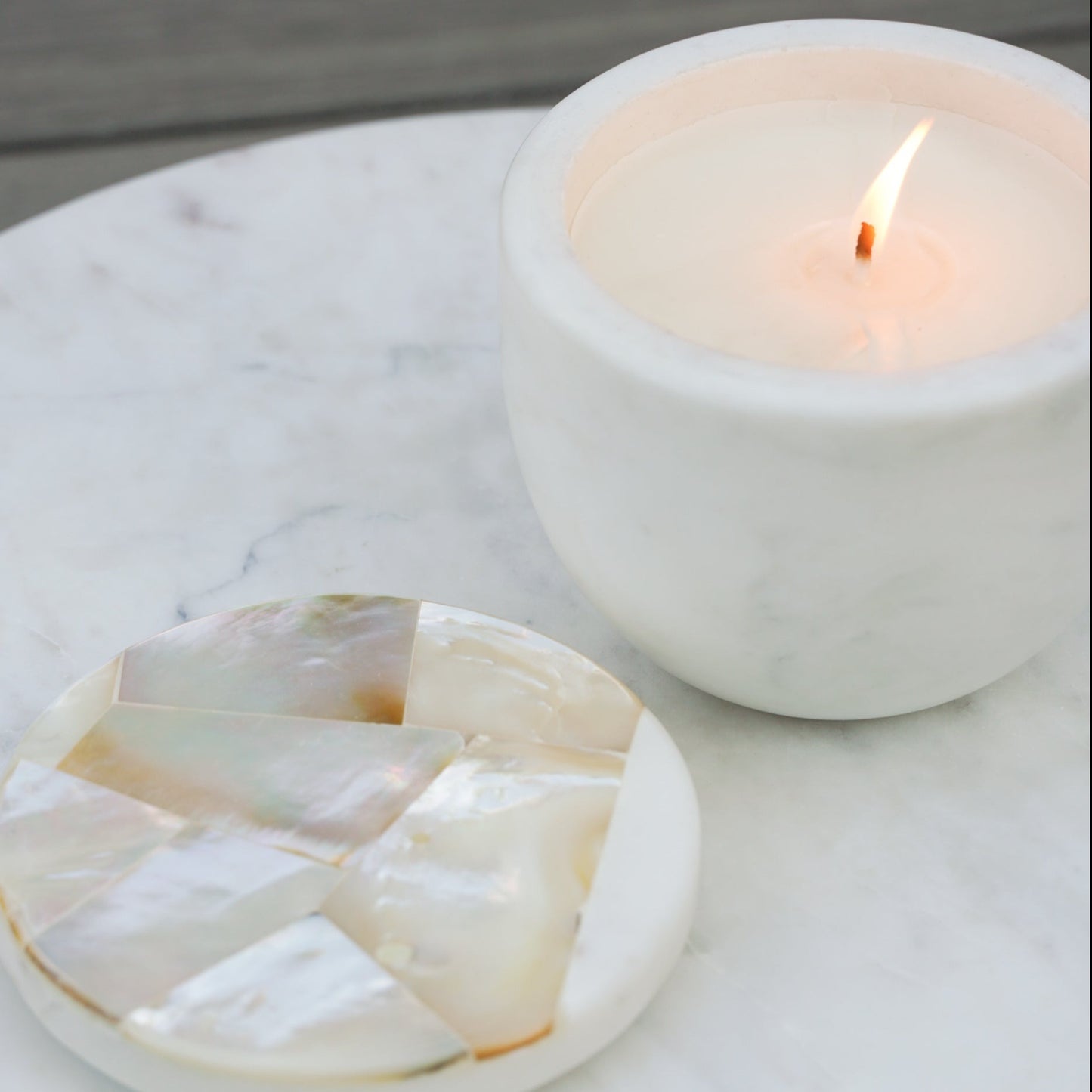 White Mother of Pearl Lemongrass Candle by Anaya