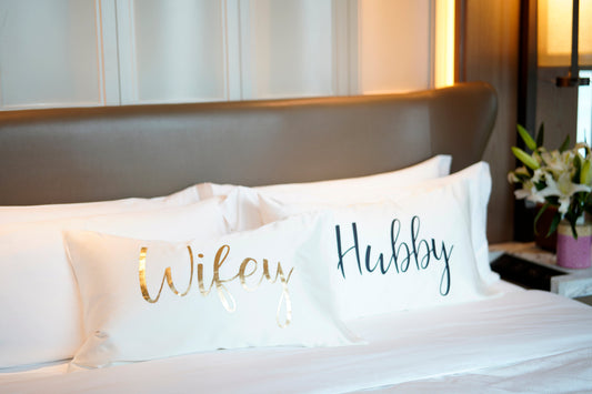 Shiraleah Set of 2 "Hubby/Wifey" Standard Pillow Cases, Ivory - FINAL SALE ONLY by Shiraleah