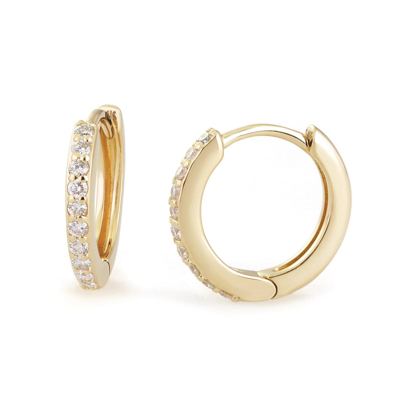 12.5mm Diamond And 14k Gold Huggies by eklexic