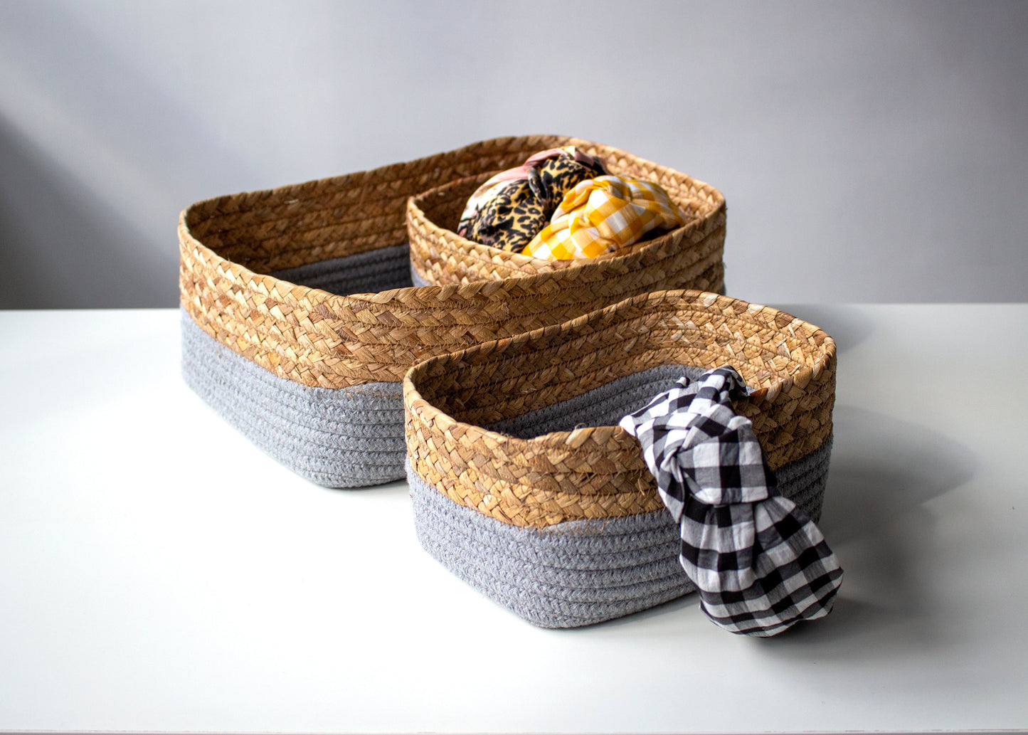 Shiraleah Assorted Set of 3 Dalton Cotton Rope Organizer Baskets, Grey by Shiraleah