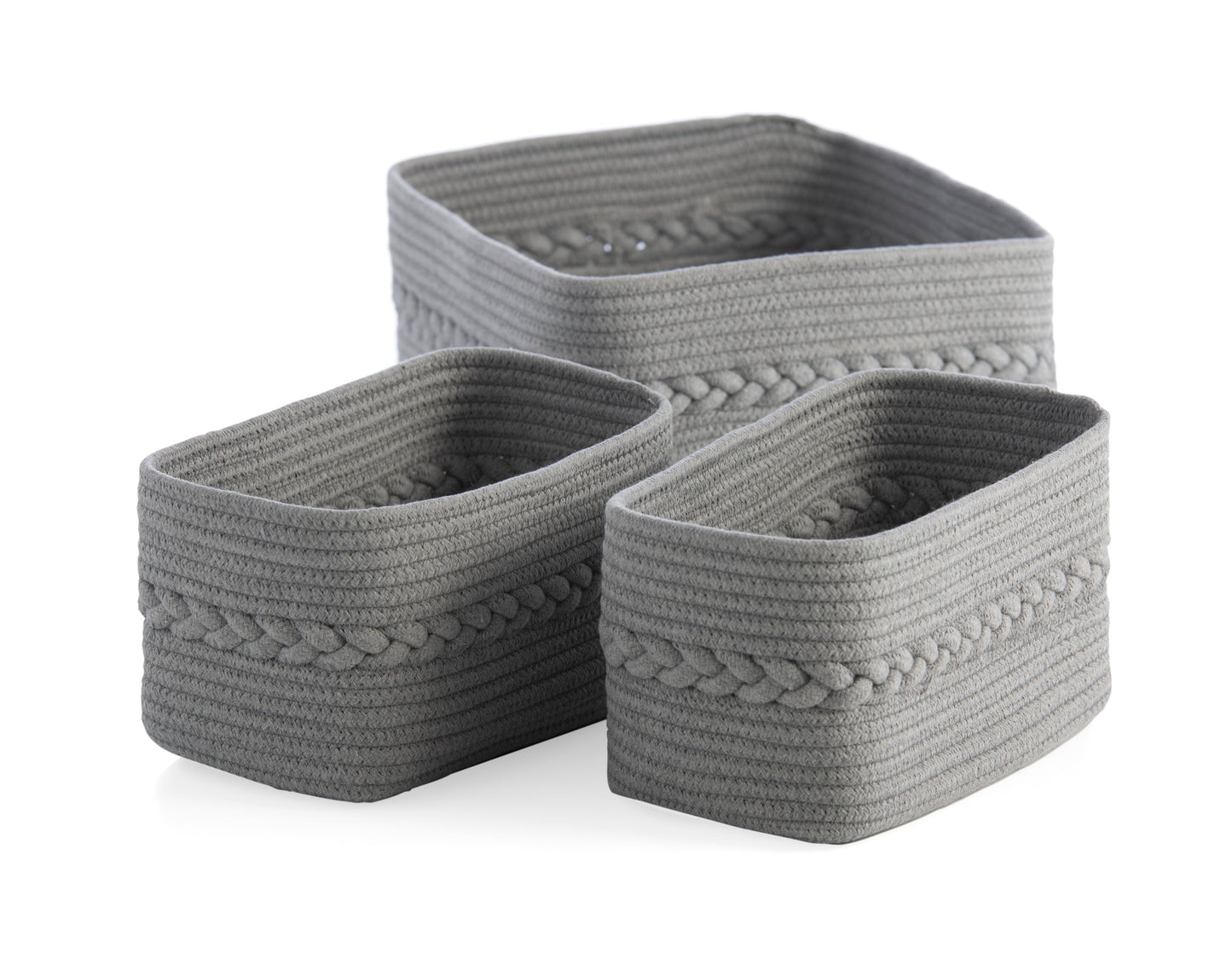 Shiraleah Assorted Set of 3 Dharma Cotton Rope Organizer Baskets, Grey by Shiraleah