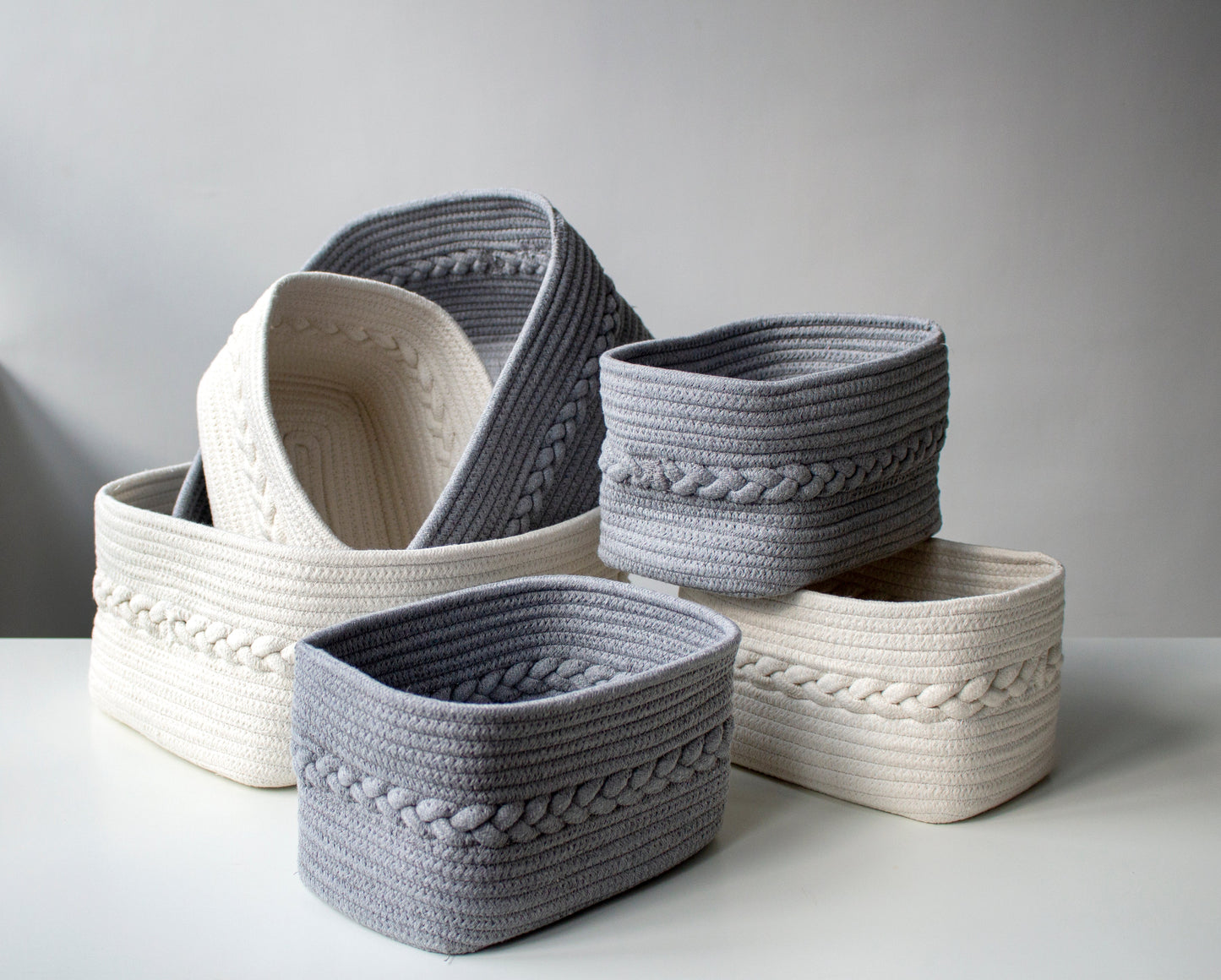 Shiraleah Assorted Set of 3 Dharma Cotton Rope Organizer Baskets, Grey by Shiraleah