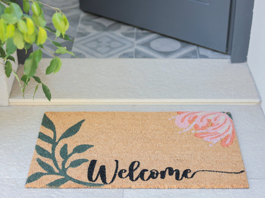 Shiraleah "Welcome" Floral Doormat, Natural by Shiraleah