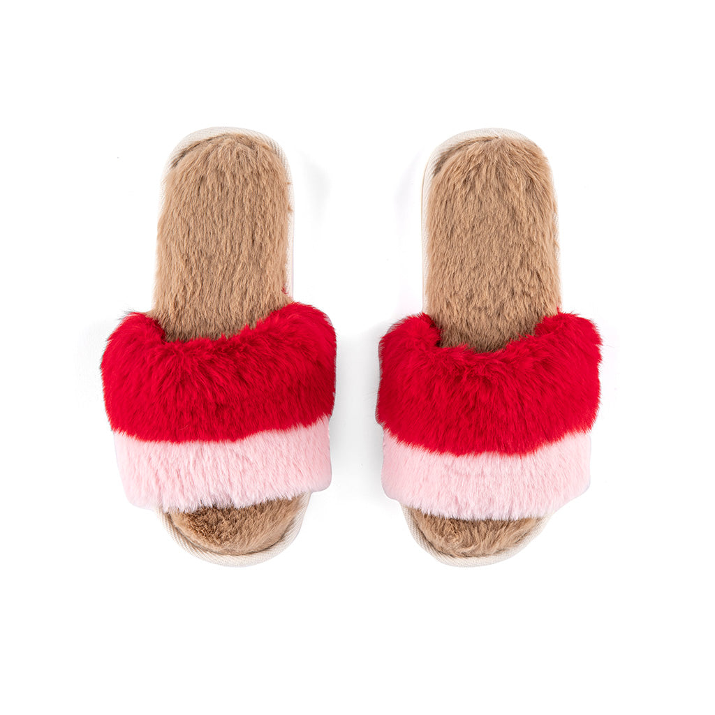 Shiraleah Mora Red and Pink Plush Holiday Slippers, Multi by Shiraleah