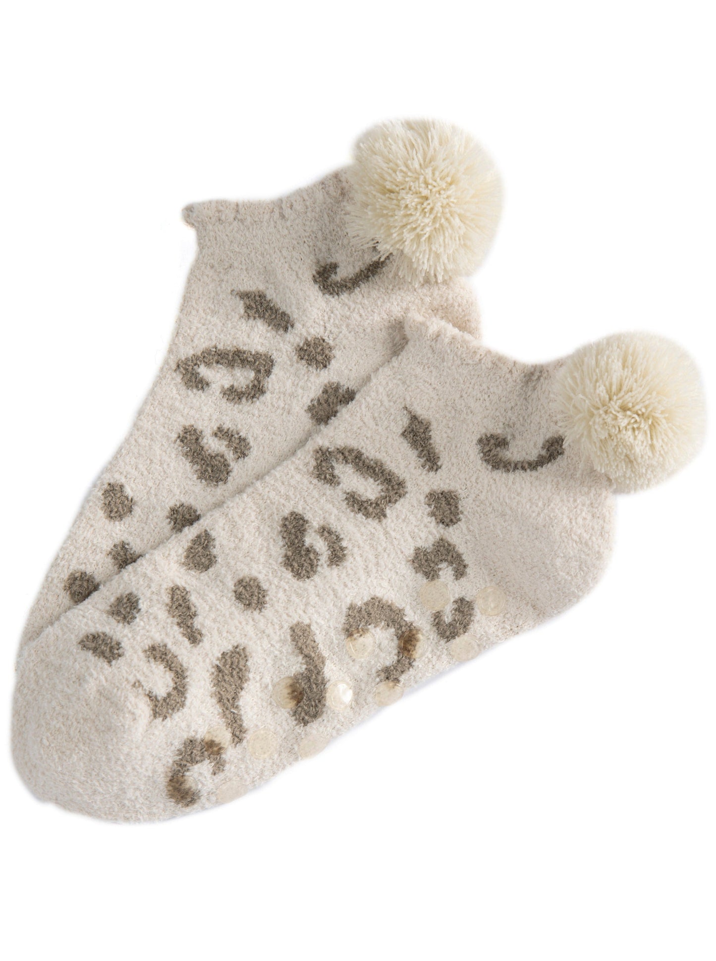Shiraleah Ari Leopard Print Plush Home Socks, Taupe by Shiraleah