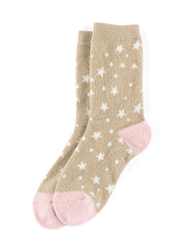 Shiraleah Stella Star Print Plush Socks, Taupe by Shiraleah