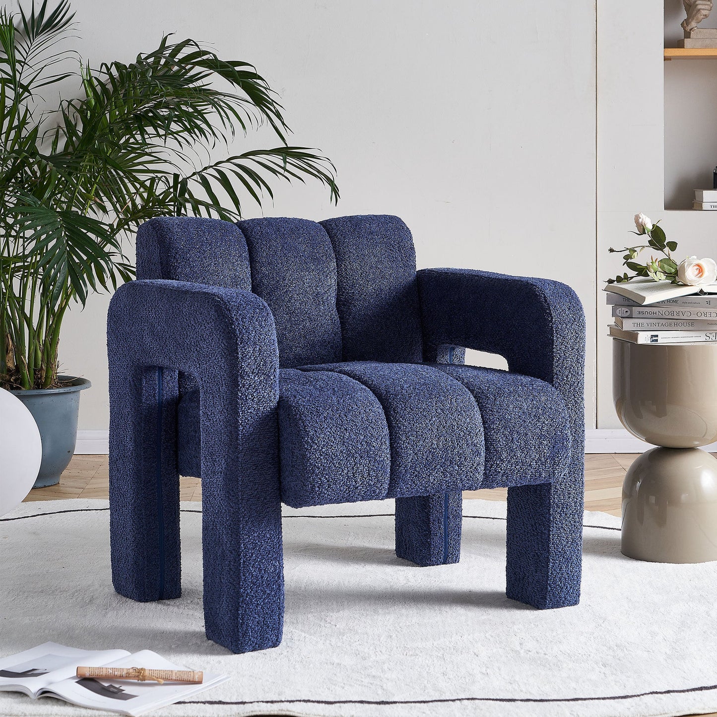 Wide Boucle Upholstered Accent Chair by Blak Hom