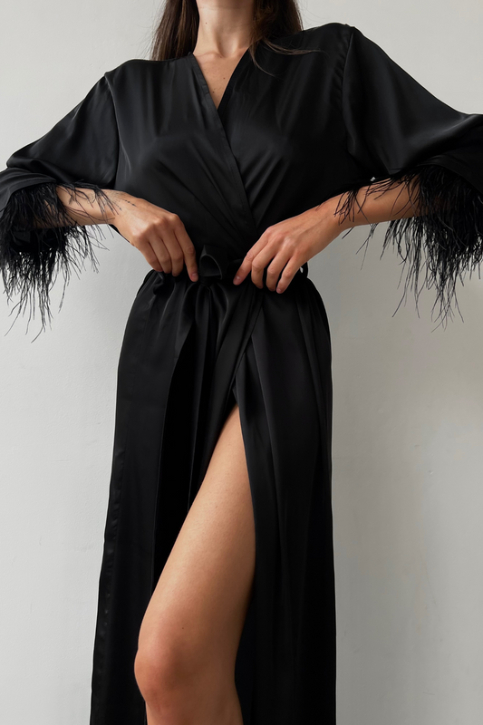 Aster Black Kimono Robe by Angie's Showroom