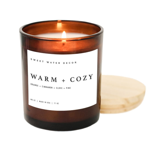 Warm and Cozy Soy Candle - Amber Jar - 11 oz by Sweet Water Decor