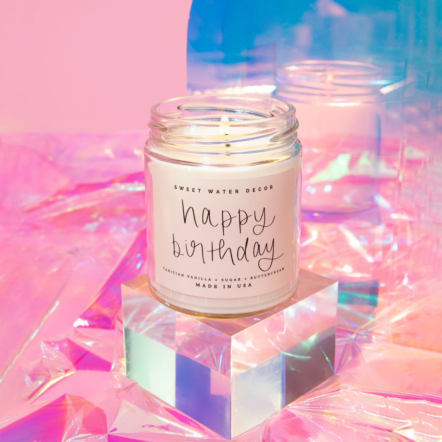 Happy Birthday Soy Candle - Clear Jar - 9 oz by Sweet Water Decor