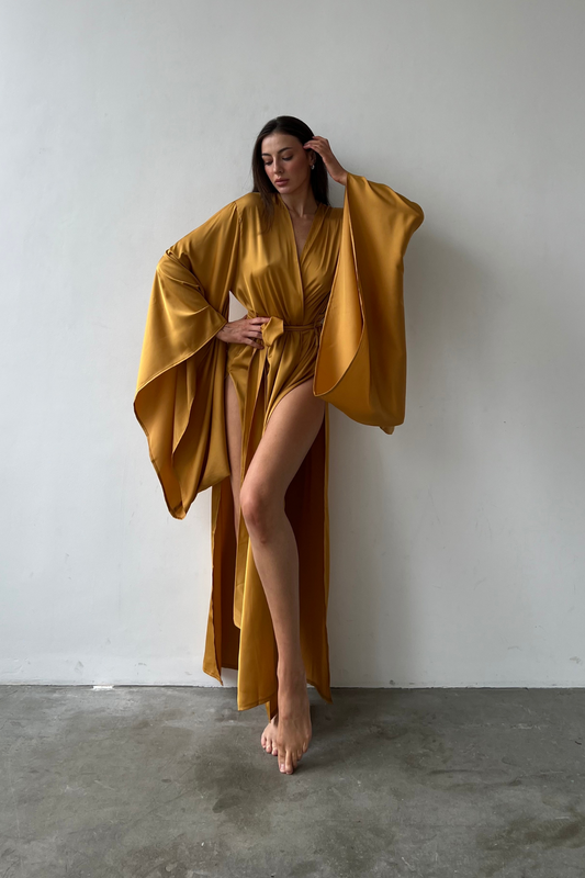 Elissa Split Side Golden Kimono Robe by Angie's Showroom