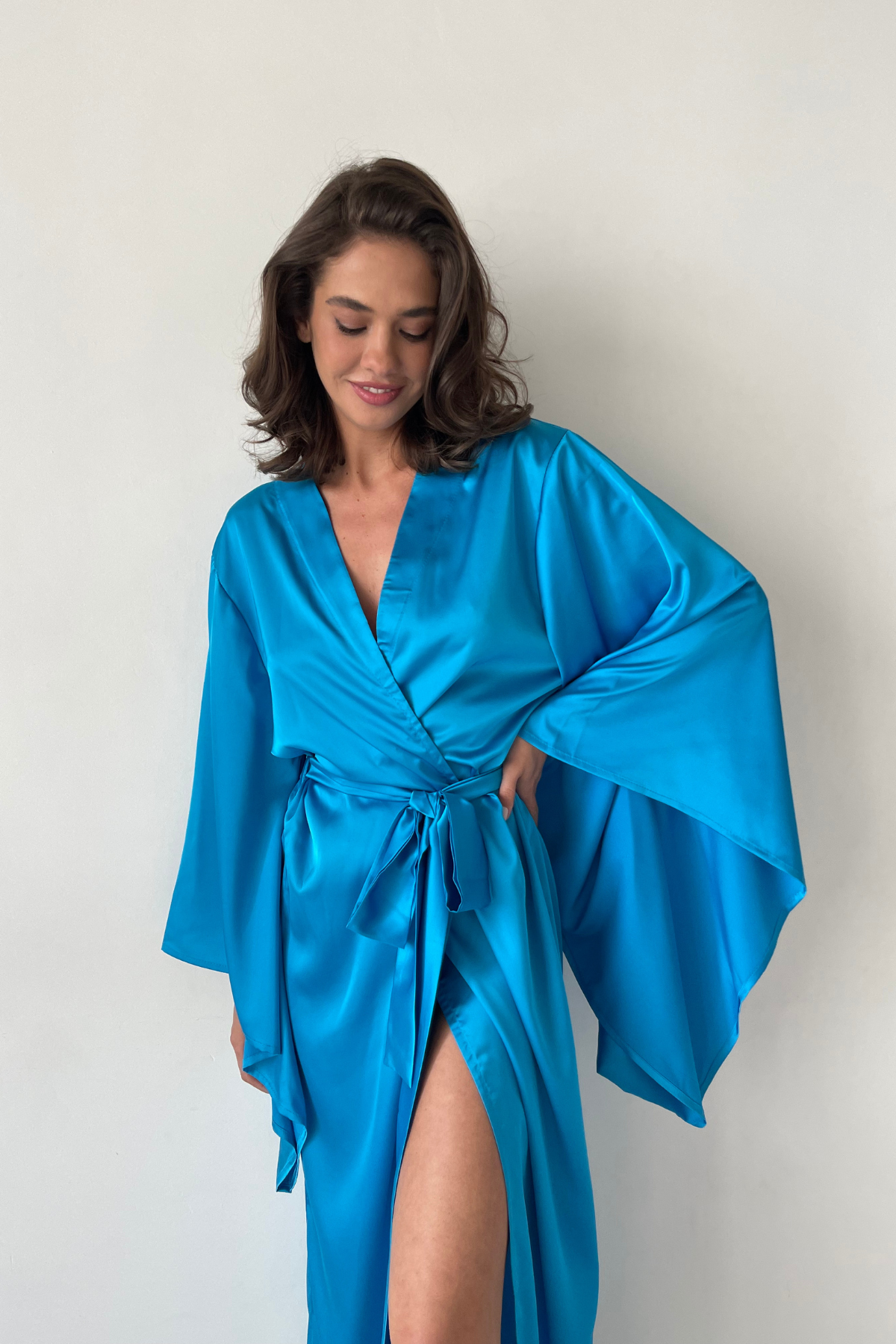 Sea Neon Blue Kimono Robe by Angie's Showroom