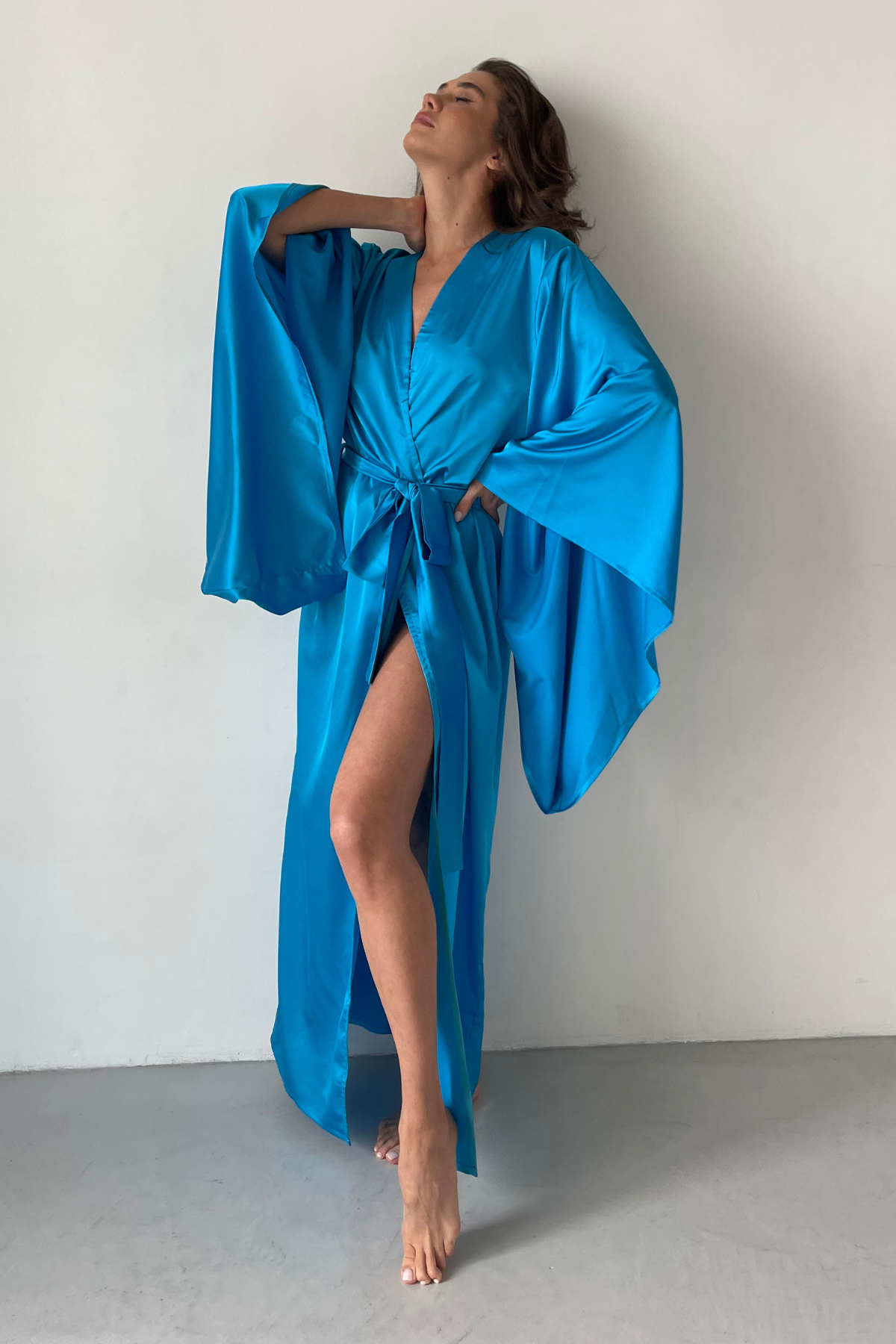 Sea Neon Blue Kimono Robe by Angie's Showroom