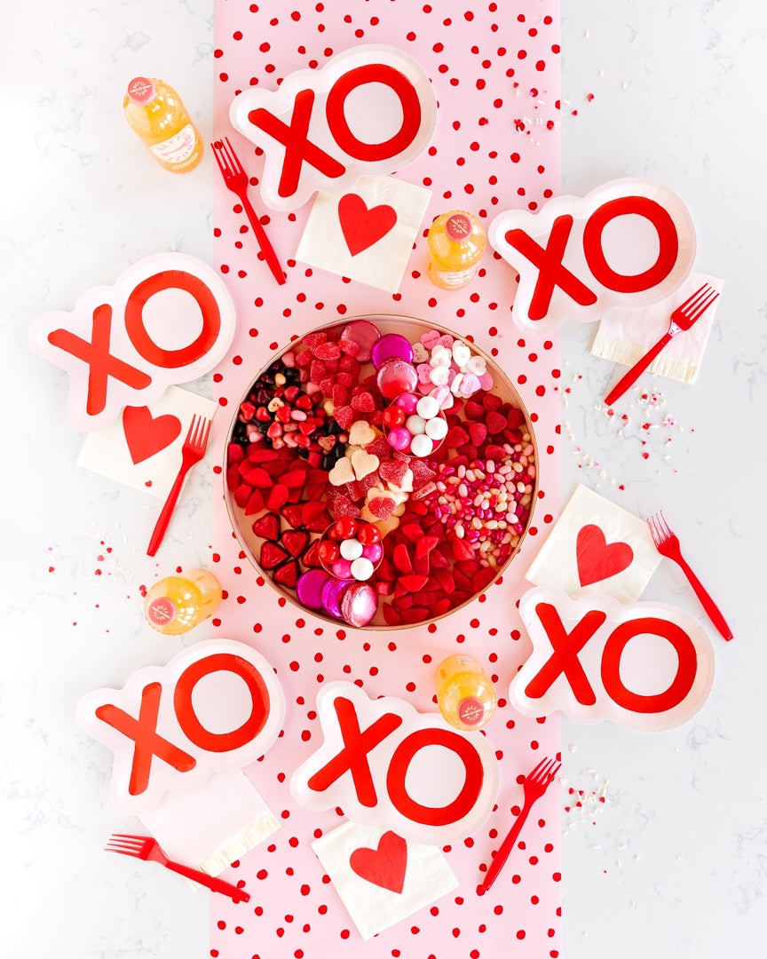 XOXO Valentine Red Printed Plate by Sprinkles & Confetti | Party Boxes & Party Supplies