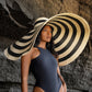 SOLANA Oversized Striped Straw Hat in Black & Natural by BrunnaCo