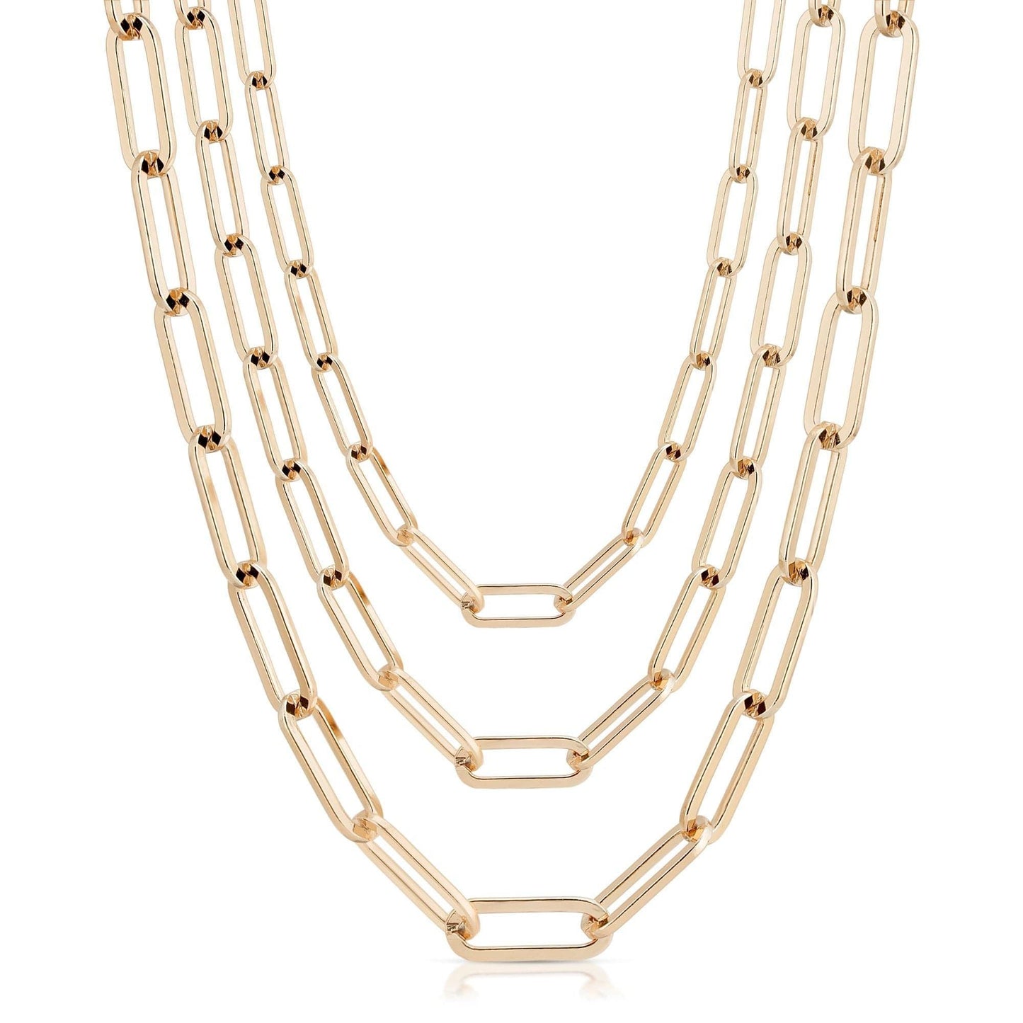 Triple Large Elongated Link Chain Necklace by eklexic